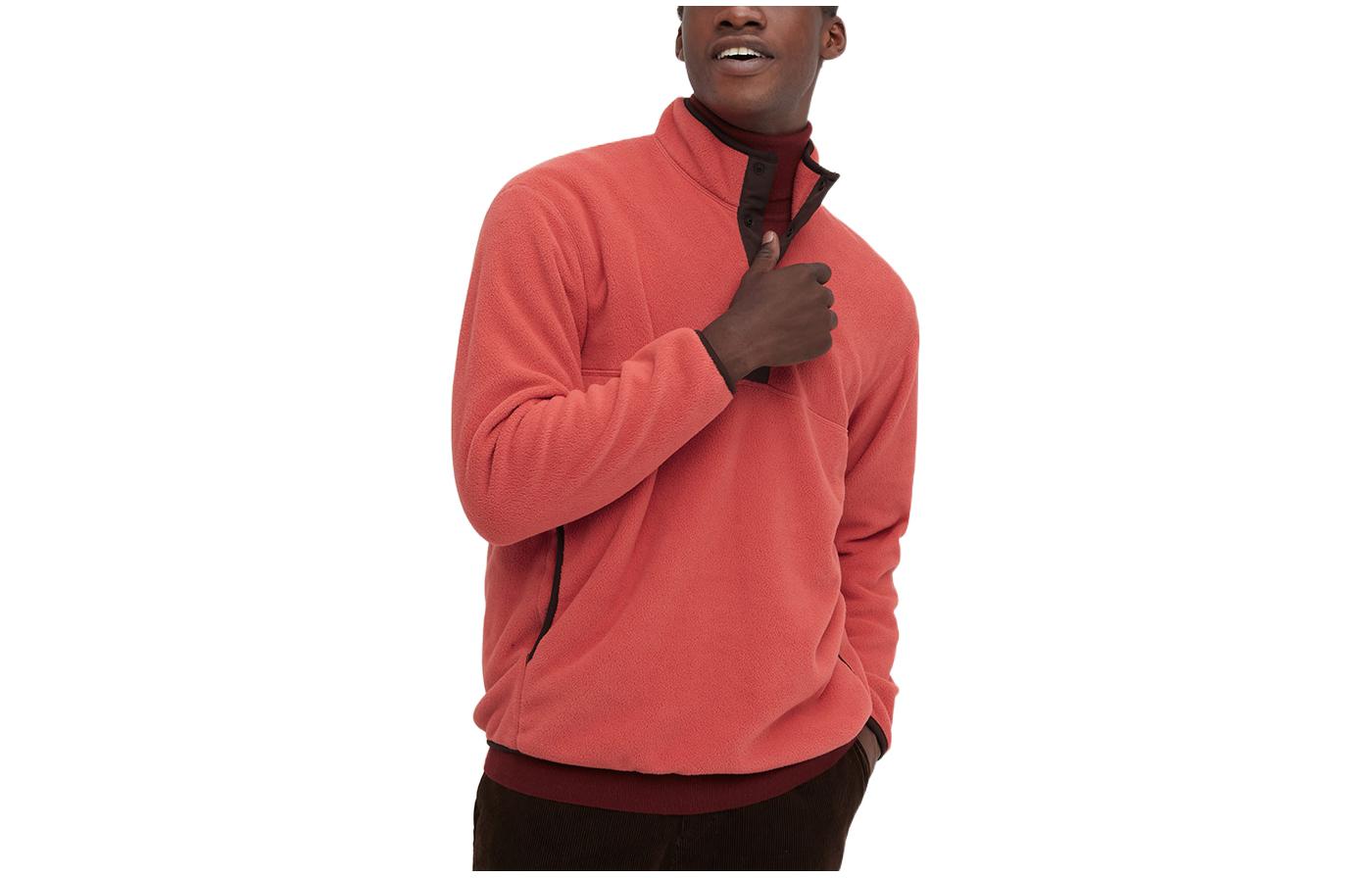 UNIQLO Unisex Solid Fleece Pullover with Button Half-Collar Pink 453779-10