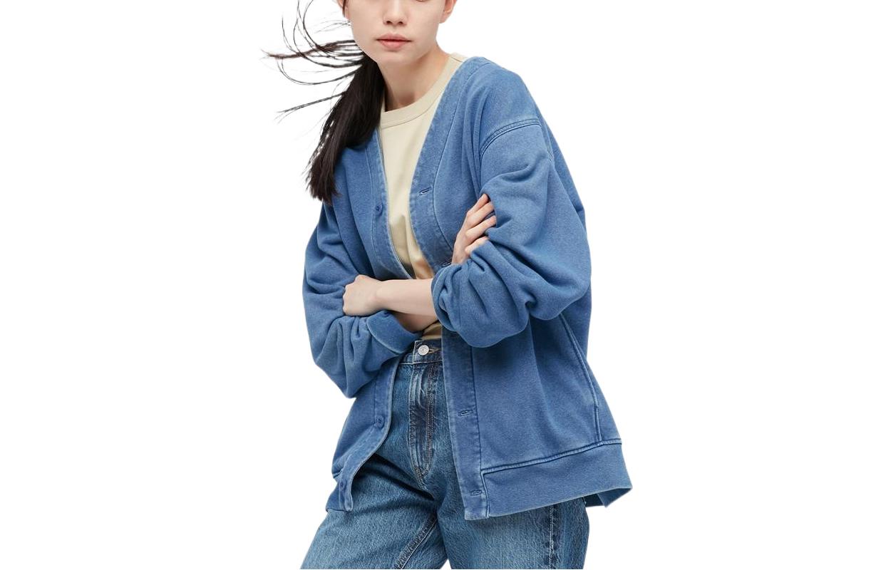 UNIQLO V-Neck Casual Oversized Cardigan Sweatshirt Pink Blue Unisex 446905-62