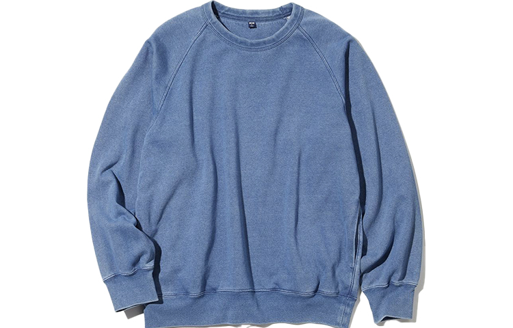 UNIQLO Washed Denim Look Raglan Long Sleeve Crewneck Sweatshirt Unisex Blue 446903-62