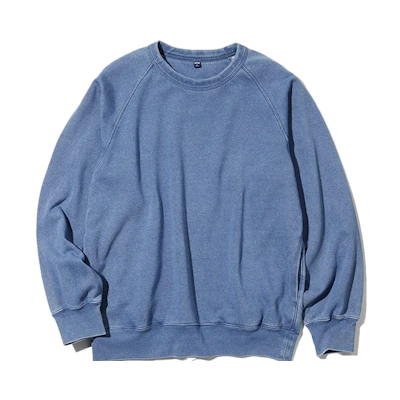 UNIQLO Washed Denim Look Raglan Long Sleeve Crewneck Sweatshirt Unisex Blue 446903-62