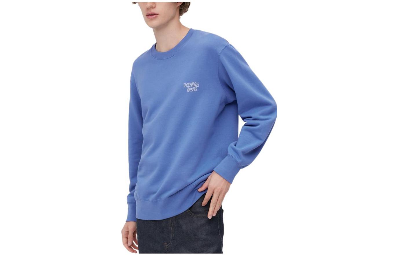 UNIQLO Disney Collab Letter Cartoon Print Crewneck Sweatshirt Sky Blue Unisex 458612-63