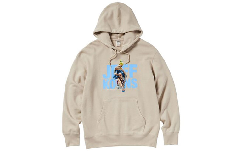 UNIQLO Jeff Koons Cartoon Logo Hoodie Beige Unisex Long Sleeve 443823-30