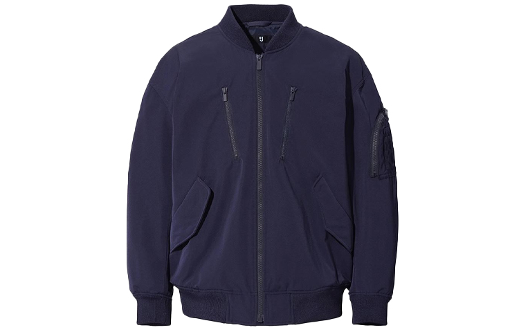 UNIQLO Jil Sander +J Navy Blue Relaxed Fit Bomber Jacket with Side Pockets 439931-69