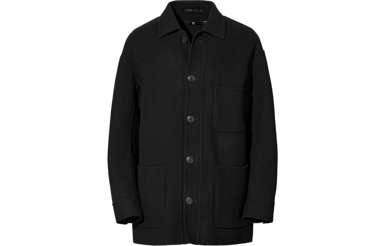 UNIQLO x JIL SANDER Black Solid Color Collared Long Sleeve Jacket 446359-09