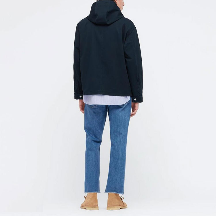 Shop UNIQLO x JW Anderson Jaket Hoodie Oversized Cotton Biru Navy 447358-69