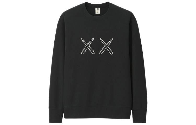 UNIQLO x KAWS Black Crewneck Pullover Sweatshirt Unisex Long Sleeve 416115-09