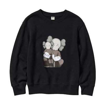 UNIQLO KAWS Black Graphic Crewneck Sweatshirt SS23 Unisex Casual Long Sleeve 467773-09