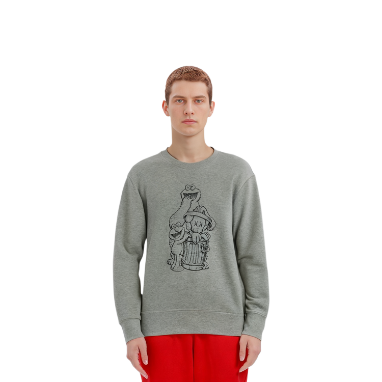 Lookbook UNIQLO x KAWS 聯名款 灰色圓領套頭衛衣 416114-03