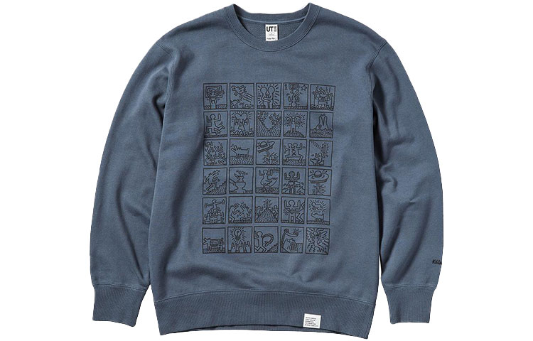 UNIQLO Keith Haring Cartoon Graphic Crewneck Sweatshirt Unisex Dark Gray 446372-08