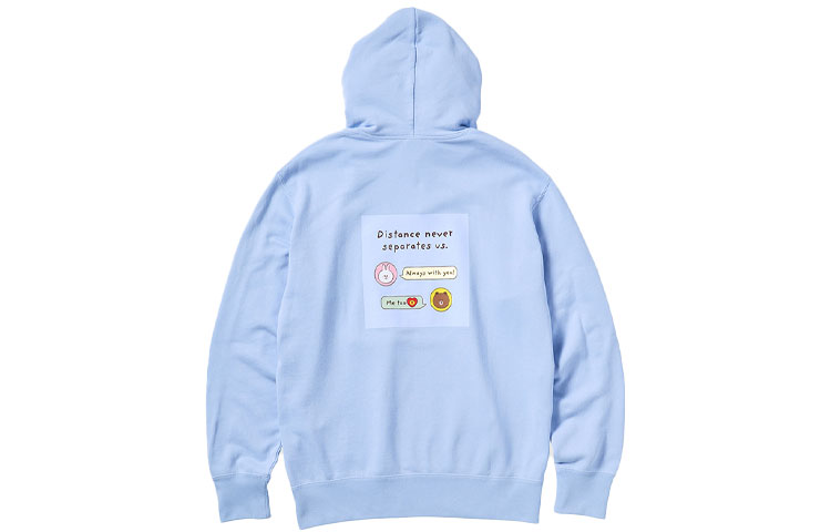 UNIQLO LINE FRIENDS Hoodie Cartoon Bear Print Unisex Light Blue 446653-61