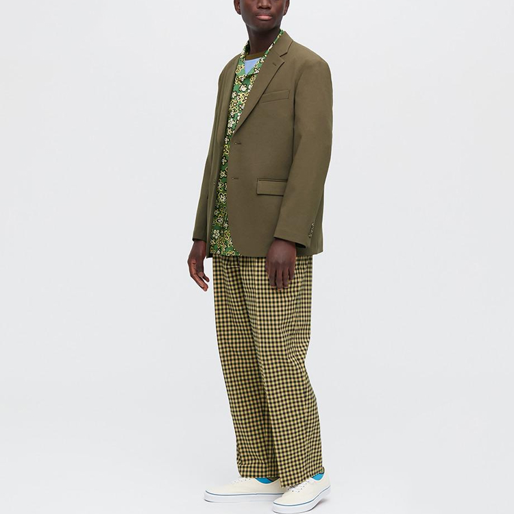 Purchase Pantalones UNIQLO x MARNI SS22 Cuadros Holgados Tiro Alto Unisex Amarillo Claro 449641-42