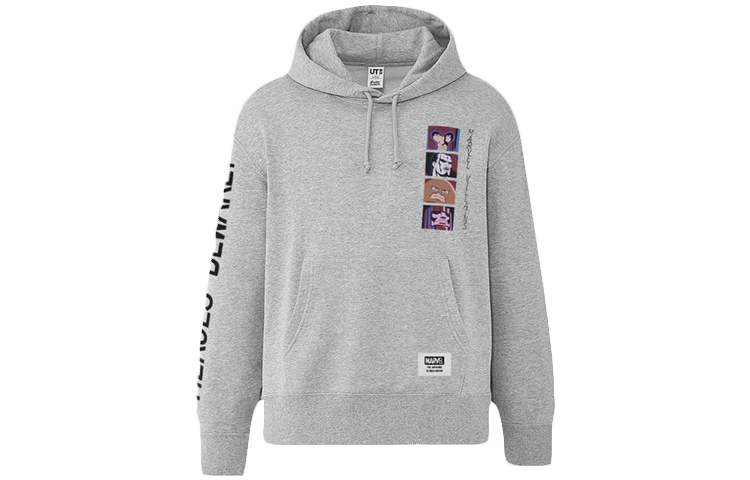 UNIQLO Marvel Gray Pullover Sweatshirt Cartoon Graphic Unisex Long Sleeve 431814-03