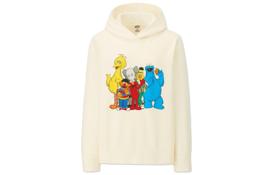 UNIQLO Sesame Street White Cartoon Hoodie Unisex Pullover Casual Sweatshirt 414634-01