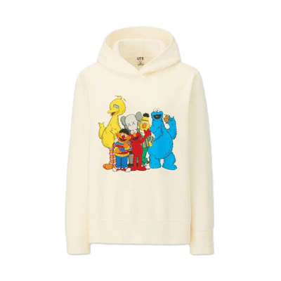 UNIQLO Sesame Street White Cartoon Hoodie Unisex Pullover Casual Sweatshirt 414634-01