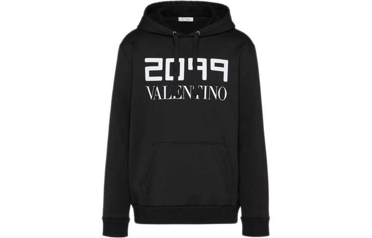 Valentino 2099 Letter Print Cotton Hoodie Black SV0MF07Z5SE0NO