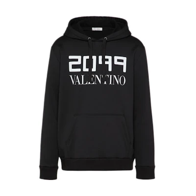 Valentino 2099 Letter Print Cotton Hoodie Black SV0MF07Z5SE0NO