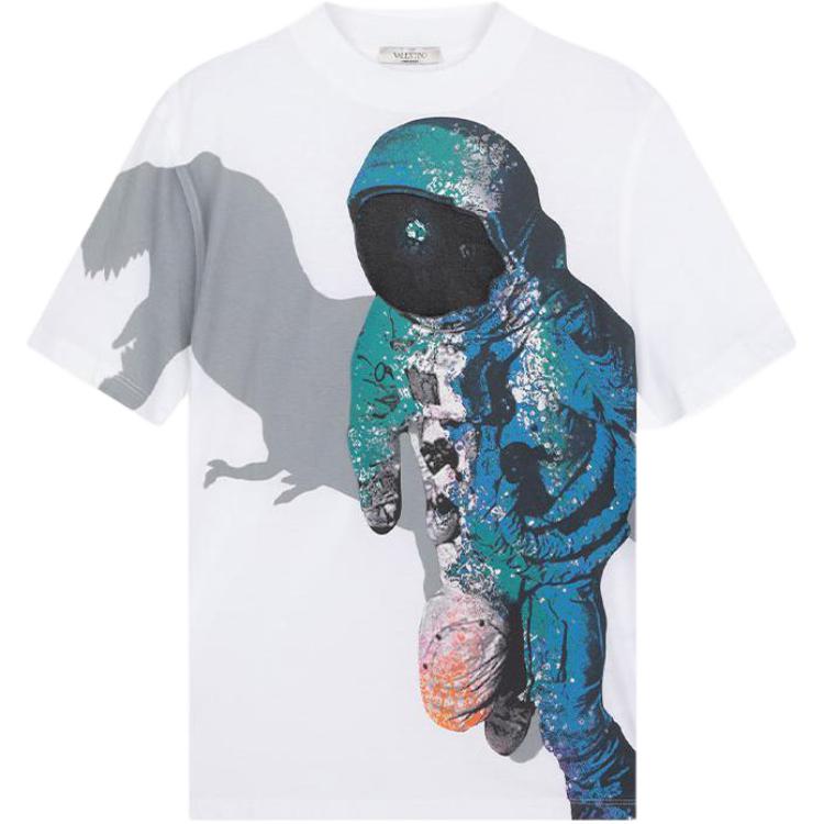 Valentino  Astronaut Print Crew Neck White T-Shirt TV3MG04V60W-0BO