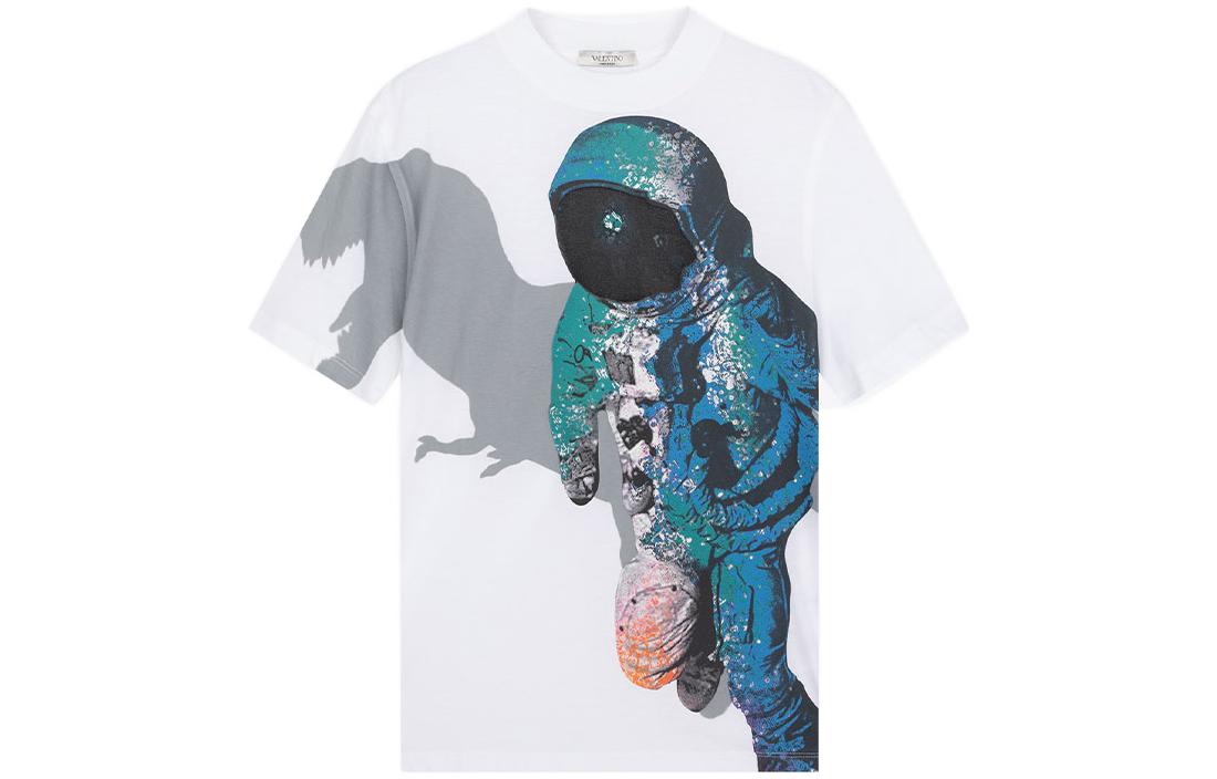 Order Valentino Kaos Putih Crew Neck Motif Astronaut TV3MG04V60W-0BO