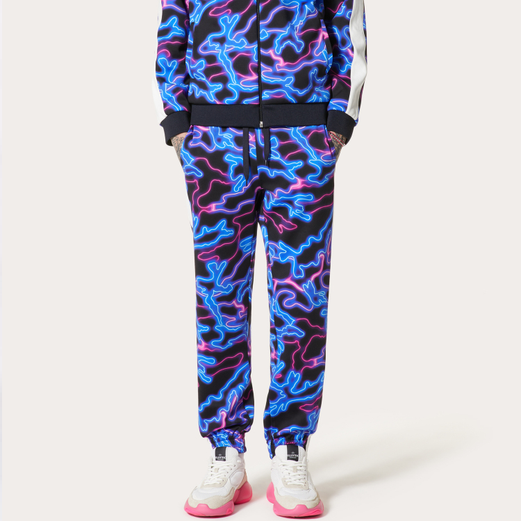 Shop Valentino Celana Kasual Hitam Garis Print XV3MD02R86EN36