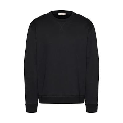 Valentino Black Crewneck Sweatshirt with Solid Color and Studded Accents 2V3MF03U95S0NO
