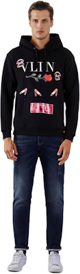 Sudadera con capucha negra Valentino con logo floral estampado. UV3MF15F-6KS-0NO Shop Sudadera con capucha negra Valentino con logo floral estampado. UV3MF15F-6KS-0NO
