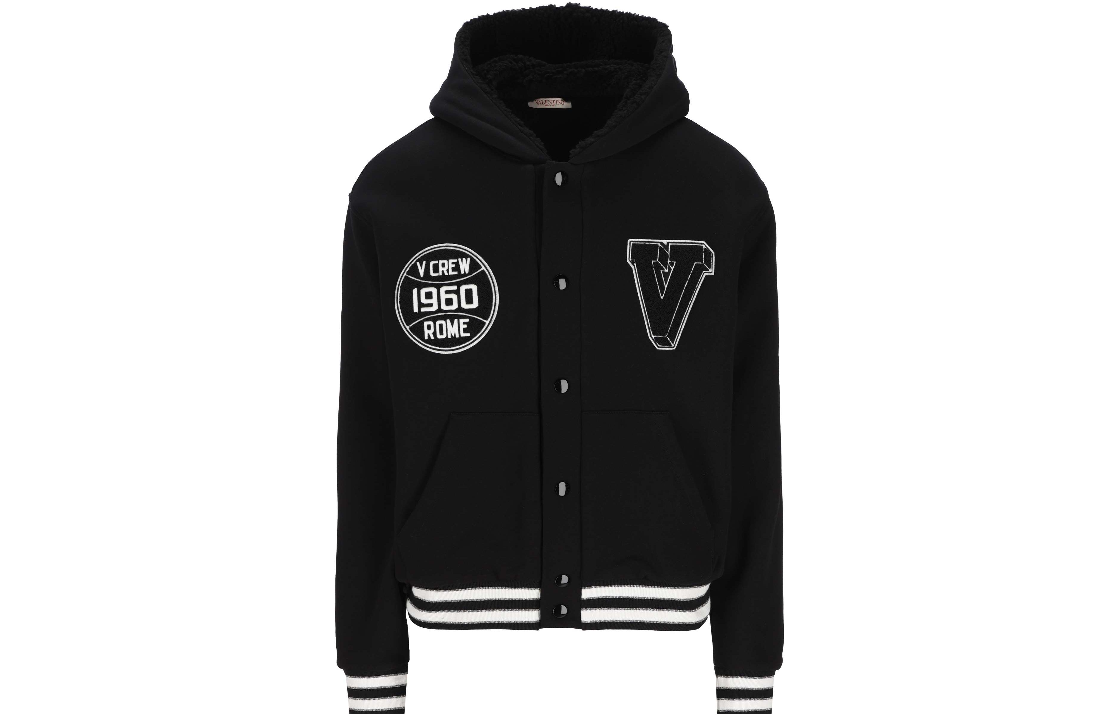 Order Valentino Jaket Hitam Berhud dengan Garis Jalur Lengan Panjang. 2V3MF24N9340NO