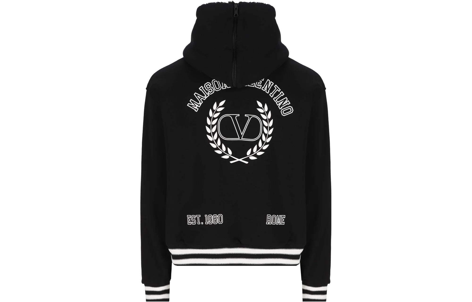 Lookbook Valentino Jaket Hitam Berhud dengan Garis Jalur Lengan Panjang. 2V3MF24N9340NO