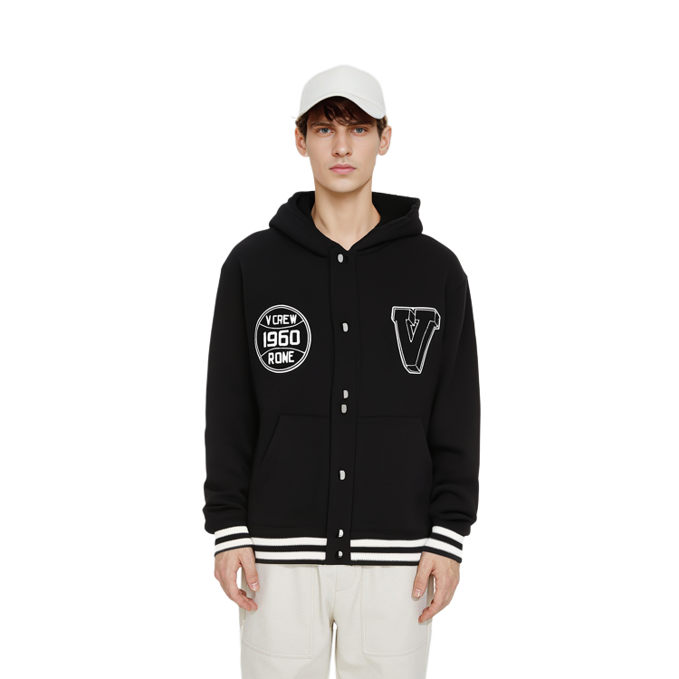 Purchase Valentino Jaket Hitam Berhud dengan Garis Jalur Lengan Panjang. 2V3MF24N9340NO