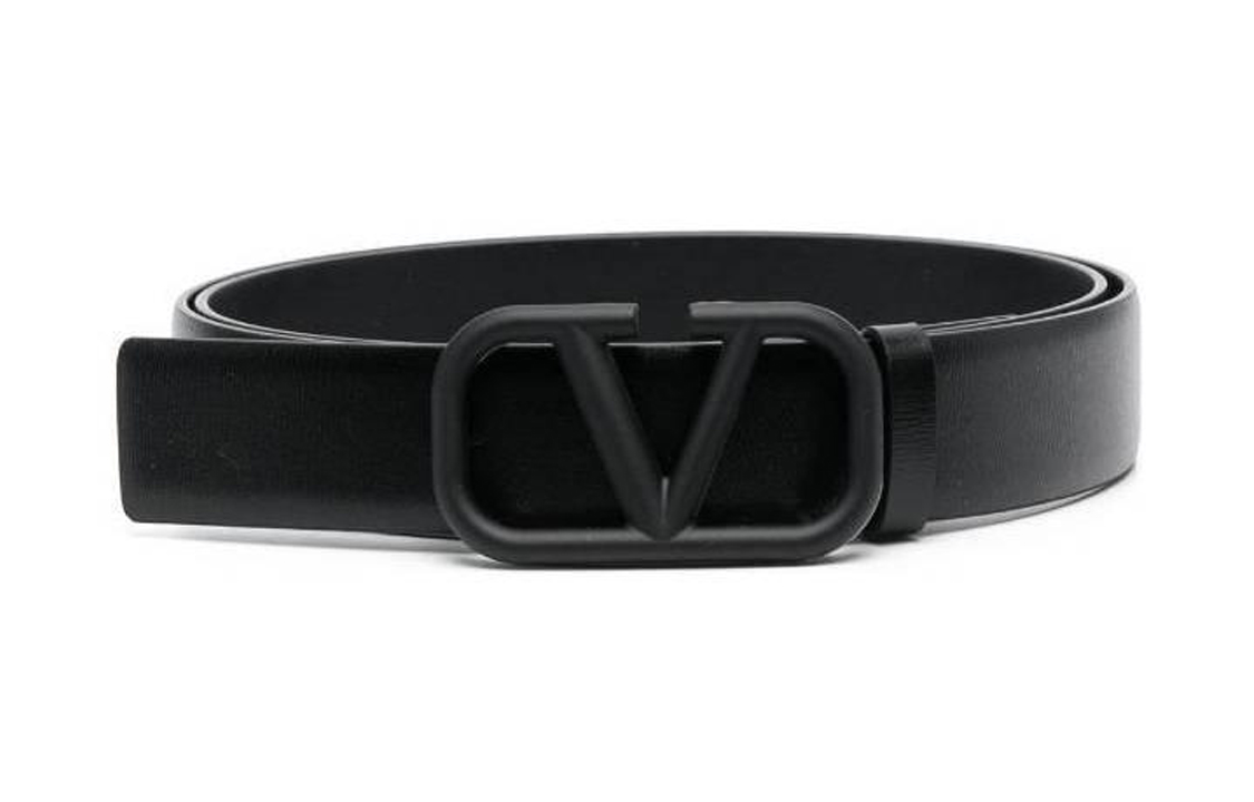 Valentino  Black Leather Belt with Plain Decor and Buckle - 4cm. YT0Q90WQG0NO