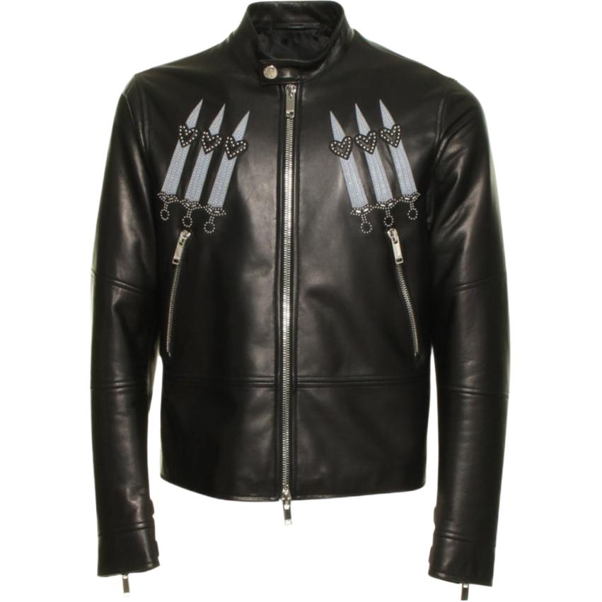 Valentino  Black Leather Jacket with Stand Collar and Zipper Closure NV3NA73P4JF-0NO