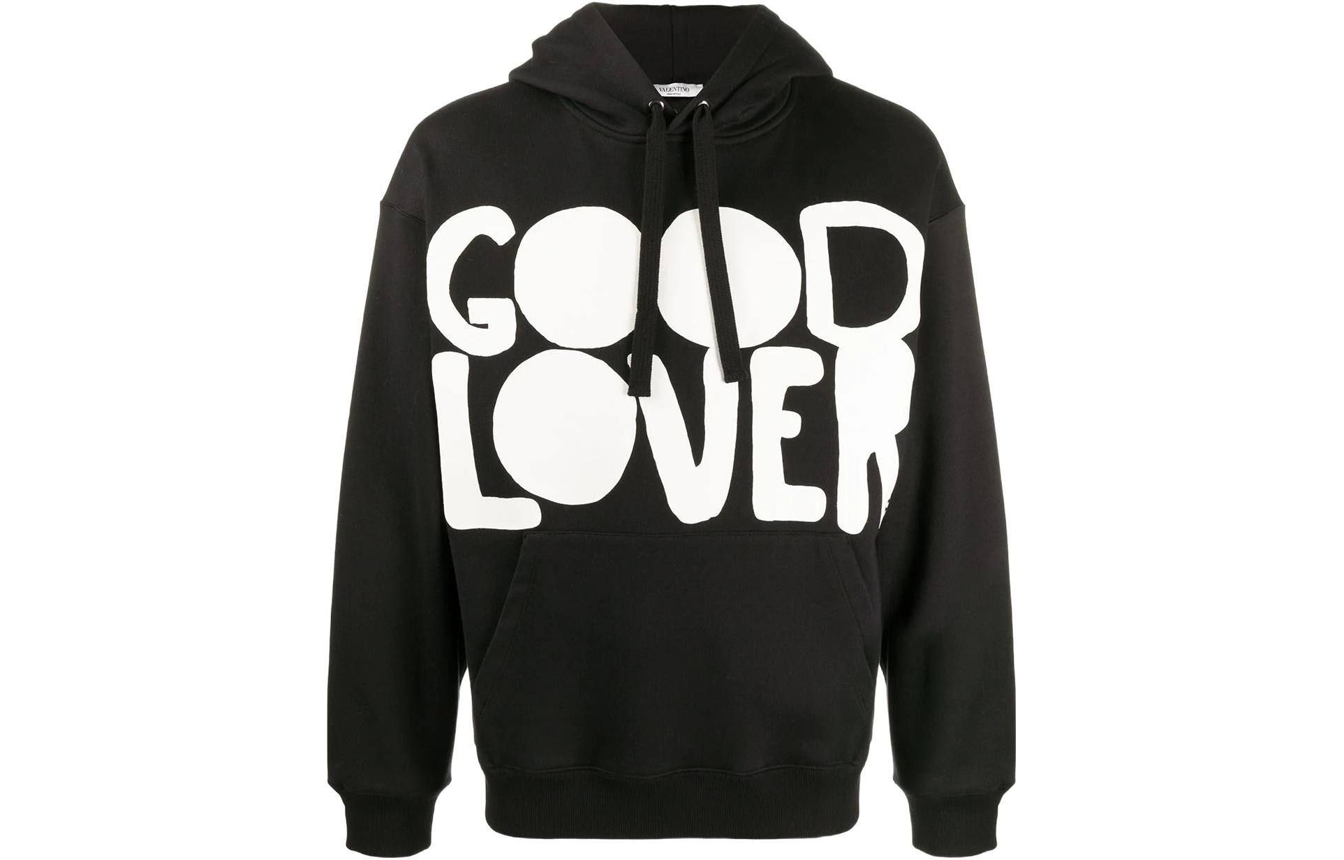 Order Valentino Sweatshirt Hitam Lengan Panjang dengan Desain Huruf Print UV0MF15P6V2