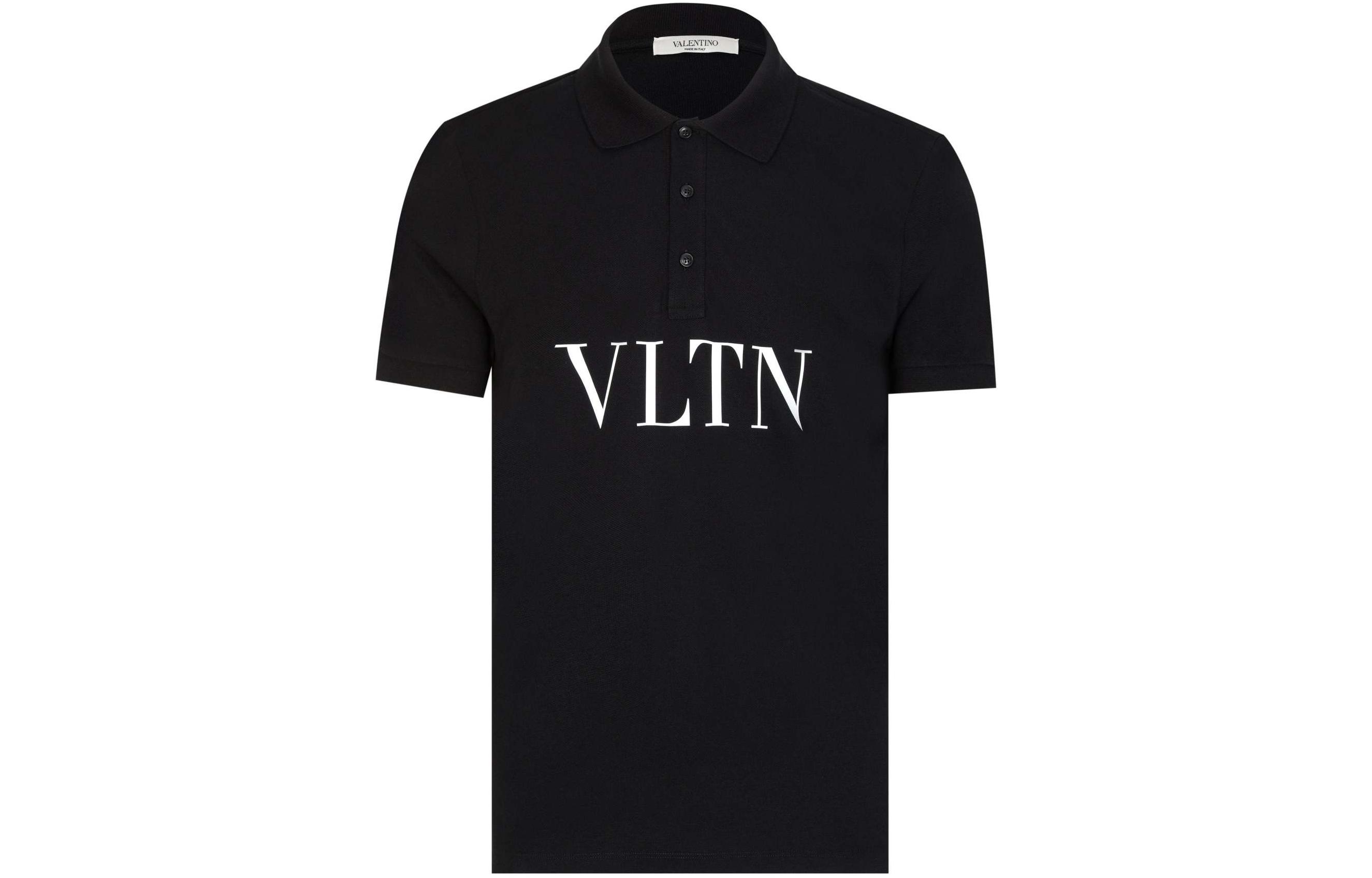 Valentino  Black Logo Letter Print Short Sleeve Polo Shirt. RV3MH02S47G-0NO