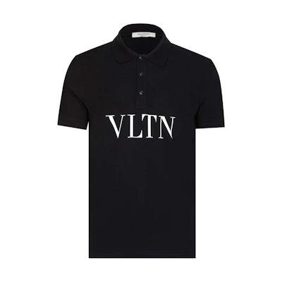 Valentino Black Logo Letter Print Short Sleeve Polo Shirt. RV3MH02S47G-0NO