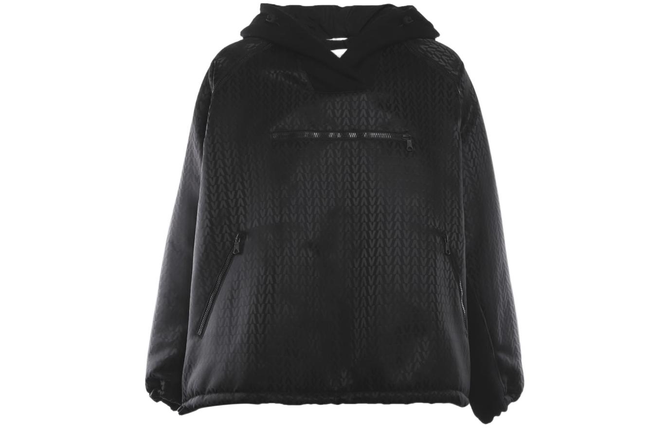 Valentino  Black Logo Print Lace-Up Pullover Hoodie Jacket. WV3CJG257MF0NO