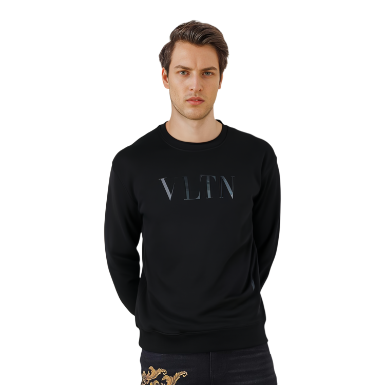 Shop Valentino 黑色純色圓領寬鬆版型休閒長袖上衣 3V3MF26M9JAN01