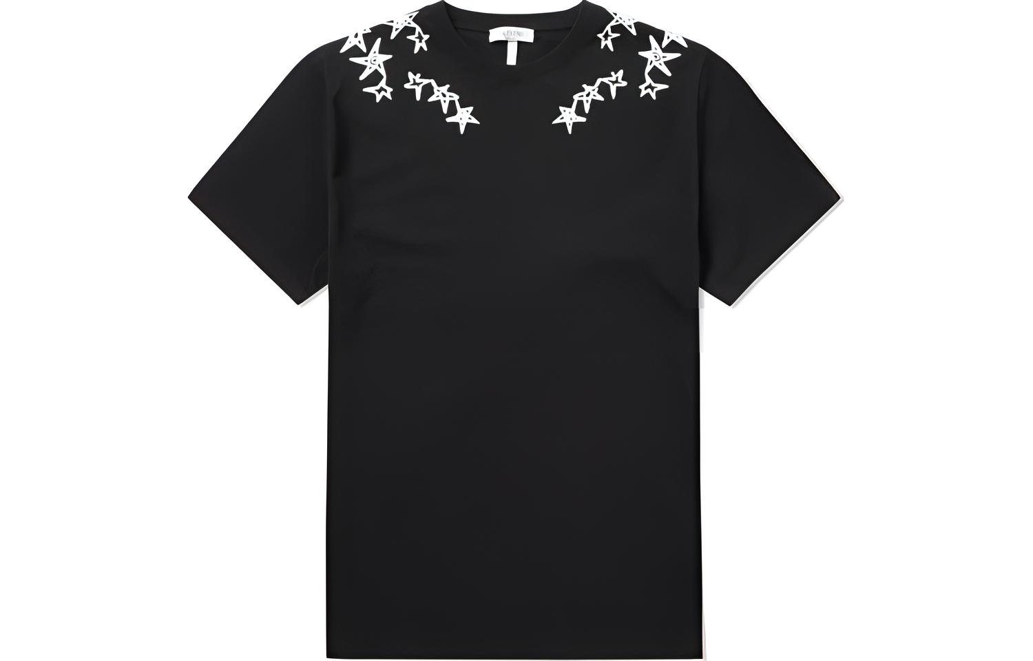 Valentino  Black Star Print Crewneck Short Sleeve T-Shirt. PV3MG10G46M0NO