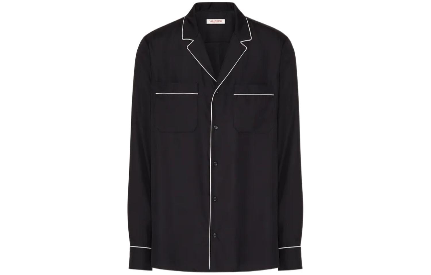 Valentino  Black Striped Contrast Buttons Long-Sleeve Shirt. XV3ABD0588R-598