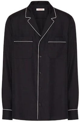 Valentino Kemeja Lengan Panjang Hitam Jalur dengan Butang Kontras. XV3ABD0588R-598 Order Valentino Kemeja Lengan Panjang Hitam Jalur dengan Butang Kontras. XV3ABD0588R-598