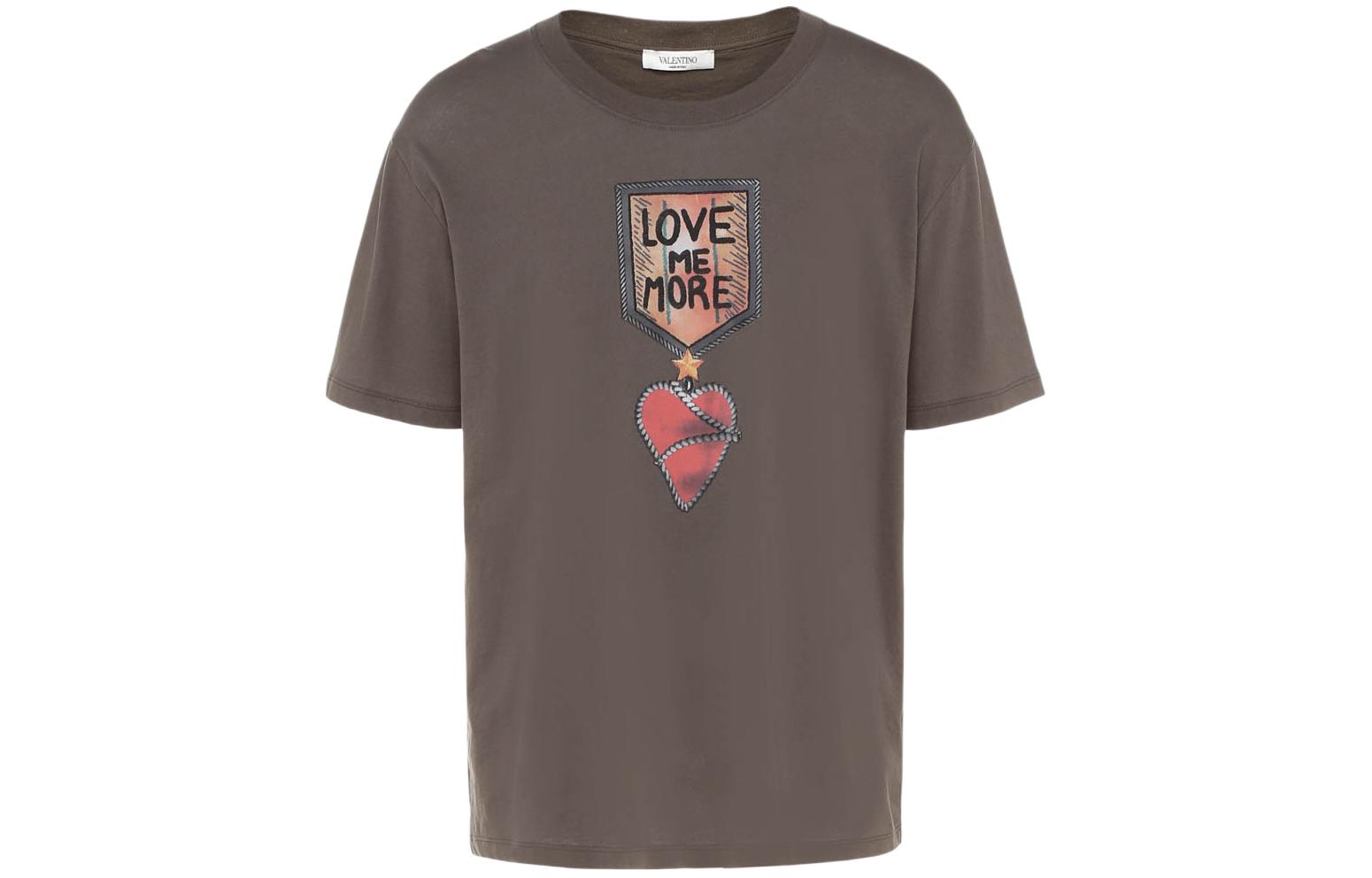 Valentino  Brown Love Heart Print Crew Neck T-Shirt. PV3MG10S46ML90