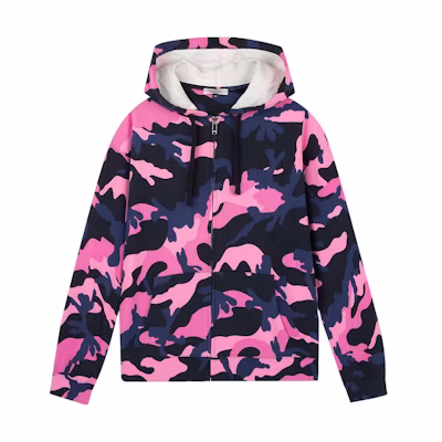 Valentino Camouflage Pink Drawstring Zip-Up Hoodie. TV3MF06H5JC-13E