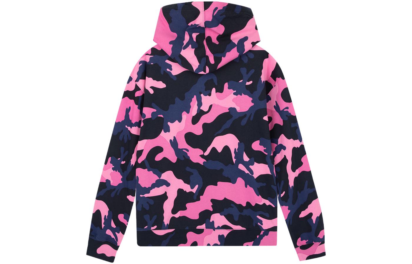 Lookbook Valentino Hoodie Zip-Up Pink Camouflage dengan Drawstring. TV3MF06H5JC-13E