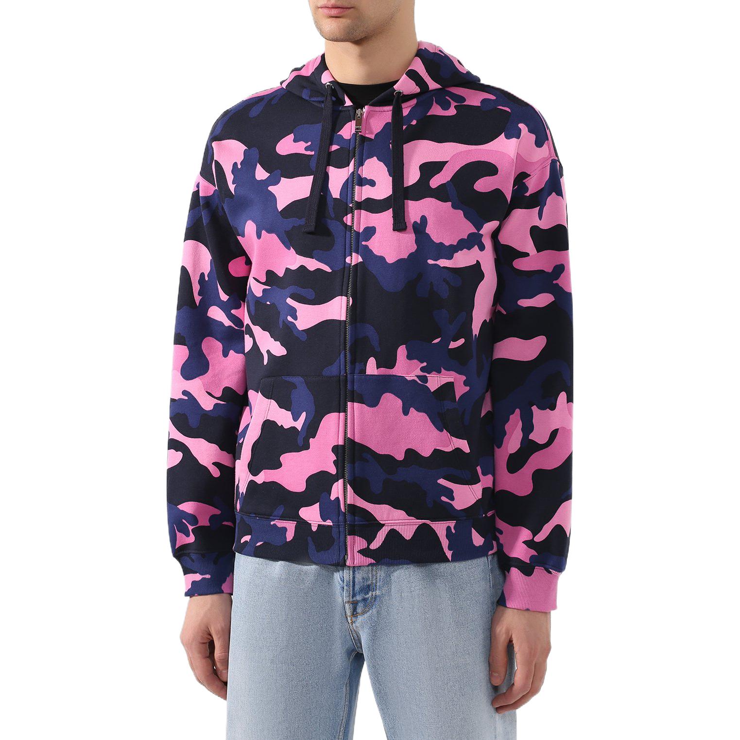 Shop Valentino Hoodie Zip-Up Pink Camouflage dengan Drawstring. TV3MF06H5JC-13E