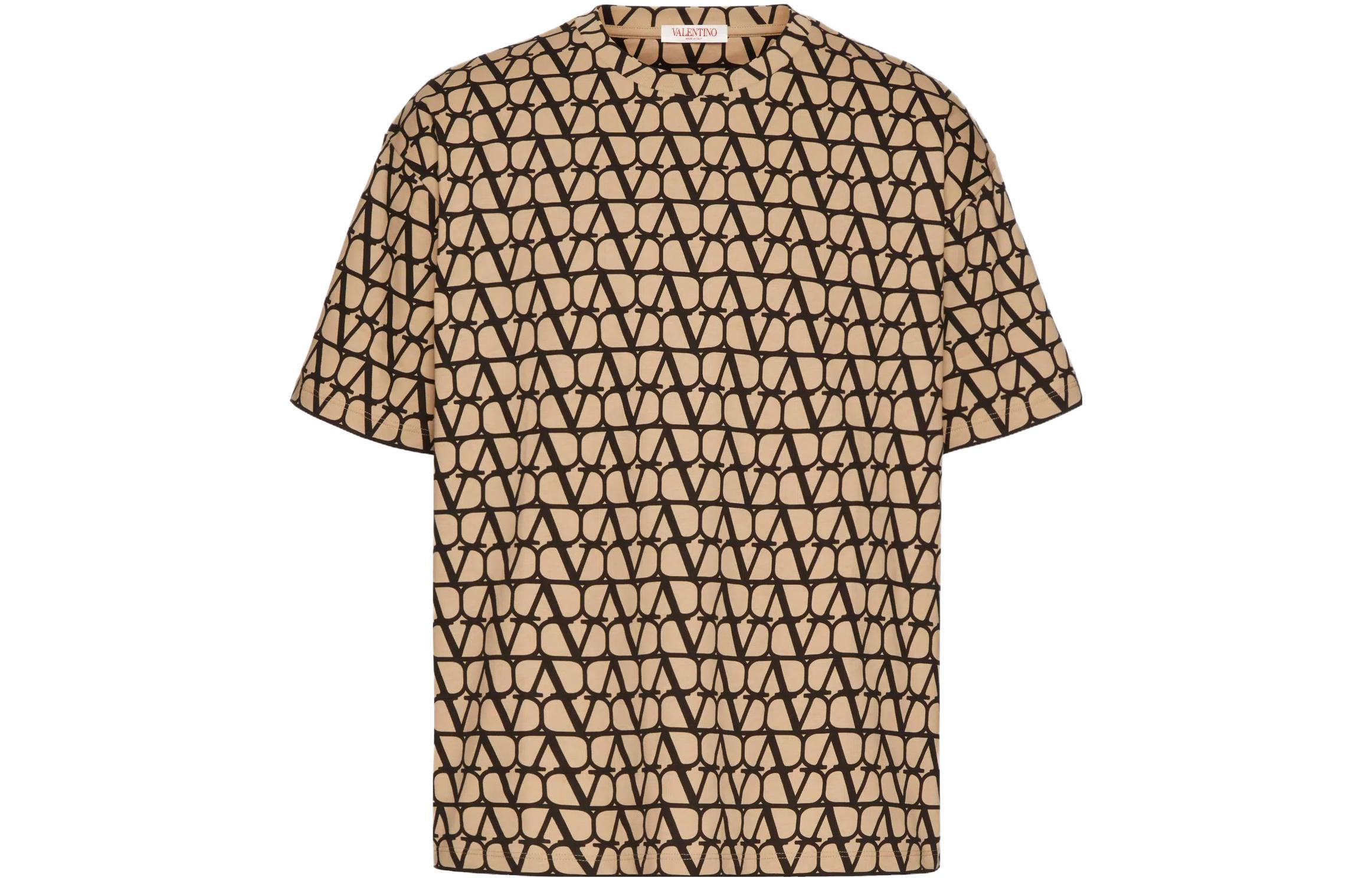 Valentino  Casual Loose-Fit Logo Print T-Shirt Khaki Color 3V3MG14Y9KCMYL