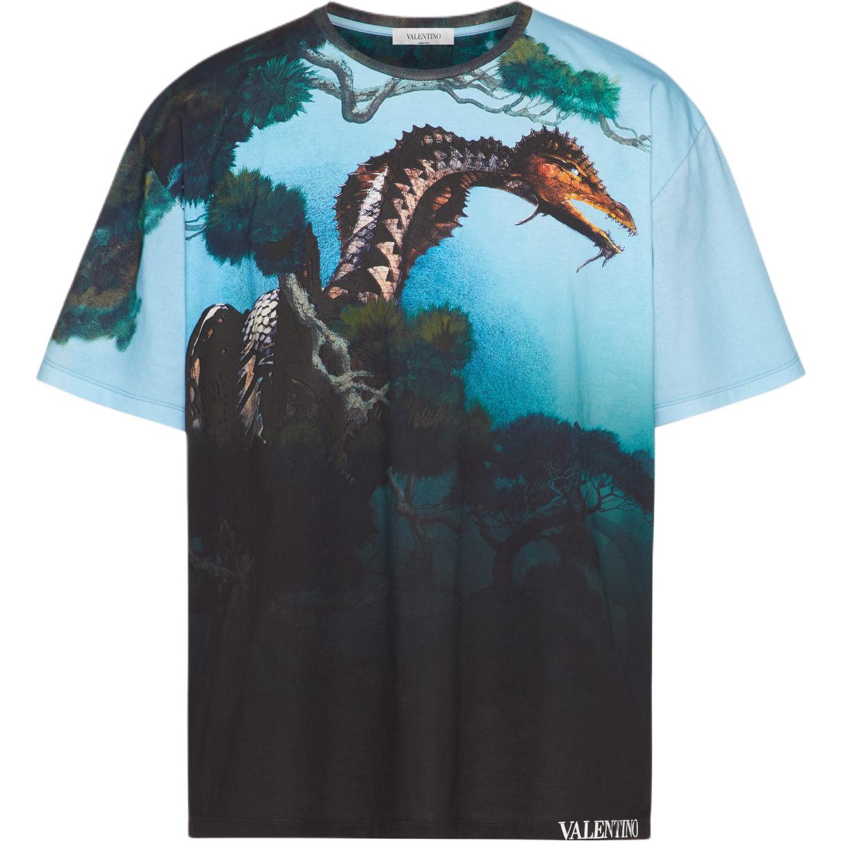 Valentino  Gradient Scenic Animal Print Crew Neck Short Sleeve T-Shirt TV0MG05Y67T87M