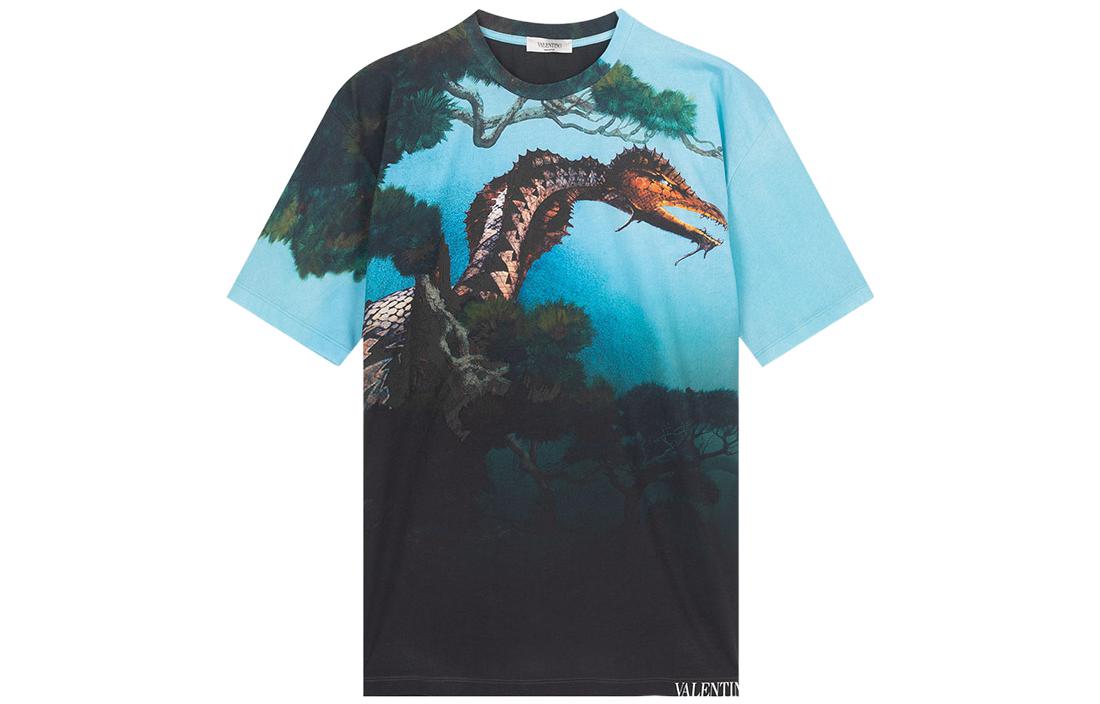 Order Valentino Gradient Scenic Animal Print Kaos Crew Neck Lengan Pendek TV0MG05Y67T87M