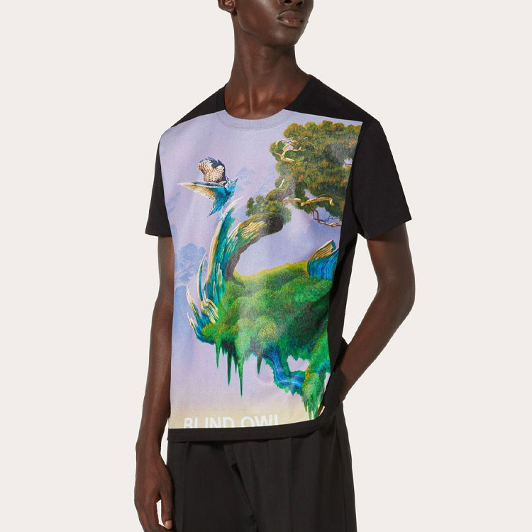 Shop Valentino Kaos Hitam Crew Neck Motif Graphic Print TV0MG06P69H-37P