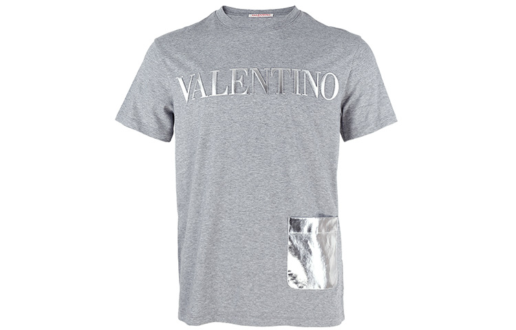 Valentino  Grey Logo Embossed Pocket Crewneck T-Shirt. XV3MG10V84NJ94