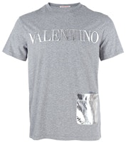 Valentino Grey Logo Embossed Pocket Crewneck T-Shirt. XV3MG10V84NJ94 Valentino Grey Logo Embossed Pocket Crewneck T-Shirt. XV3MG10V84NJ94