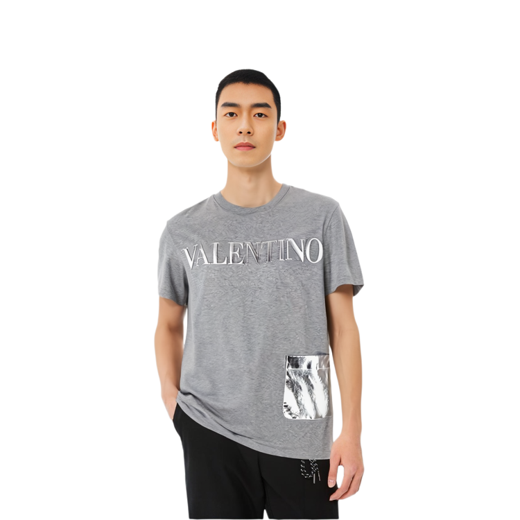 Details for Valentino Abu-abu Kaos Crewneck dengan Logo Timbul dan Saku. XV3MG10V84NJ94