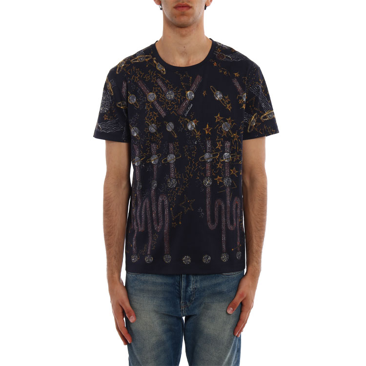 Purchase Valentino Kaos Navy Blue Crewneck Oversized dengan Logo Print. PV3MG10E4TKQW0